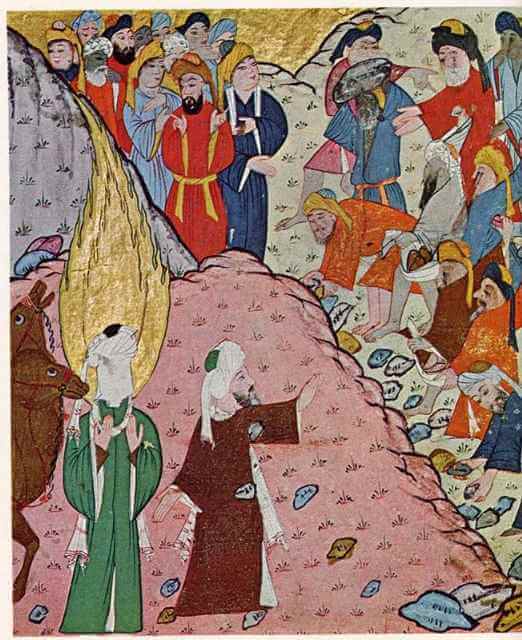 Abu Bakr defendiendo a Mahoma en una miniatura medieval