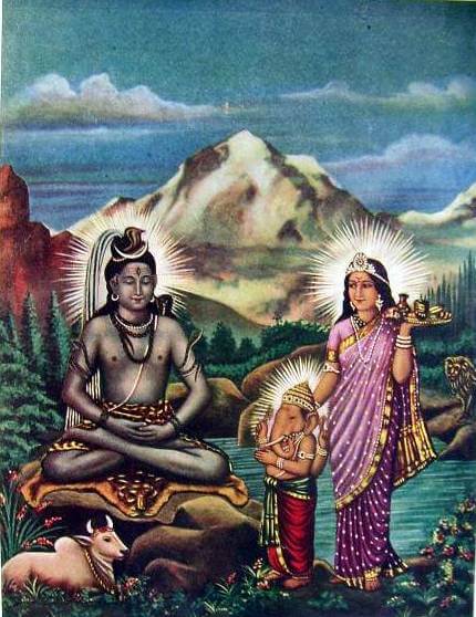 Shiva y Parvati con su hijo Ganesha