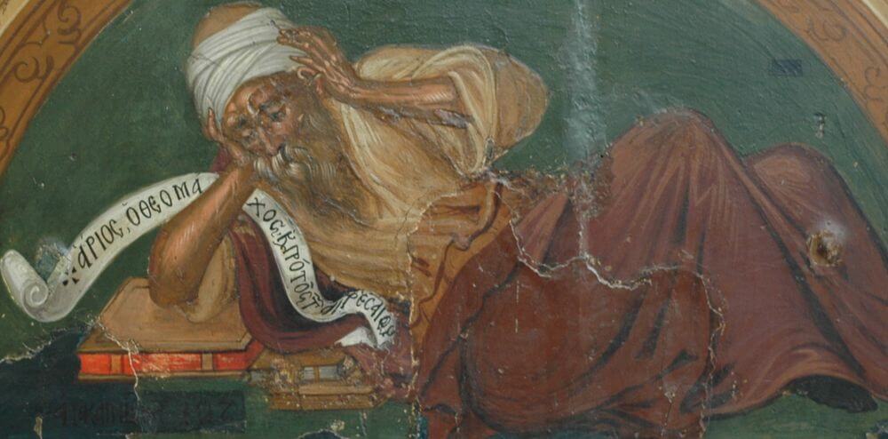 Pintura moderna con imagen imaginada de Arrio, creador del arrianismo