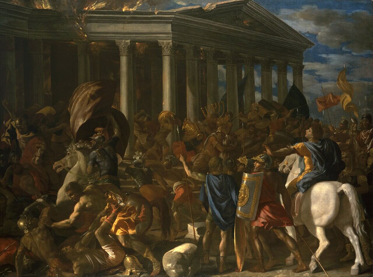 La destrucción del Templo de Jerusalén a manos de Tito en una pintura de Poussin