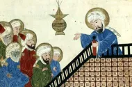 Miniatura que muestra a Mahoma hablando a sus fieles